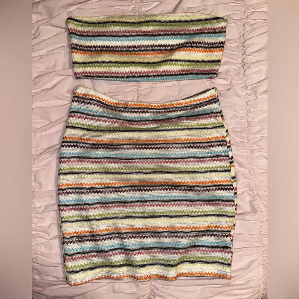 Princess Polly Multicolor Striped Mini Skirt And Tube Top Set